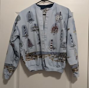 Vintage Granny-Core Lighthouse Crew Neck Cardigan